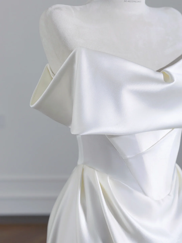 White satin off-the-shoulder, fitted waist, long ball gown/bridal dress R8251
