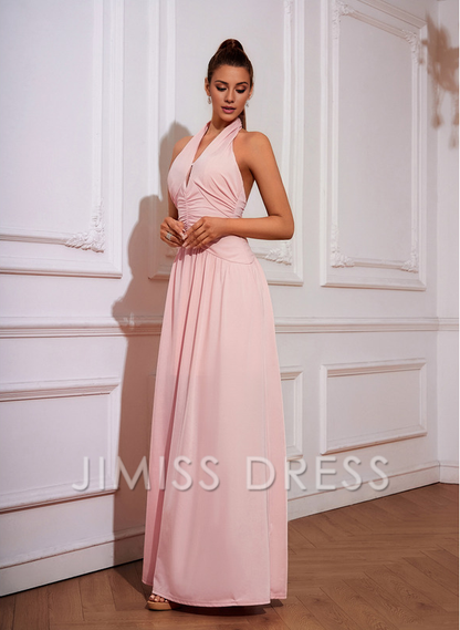 A-line sling floor length knit pleated ball gown