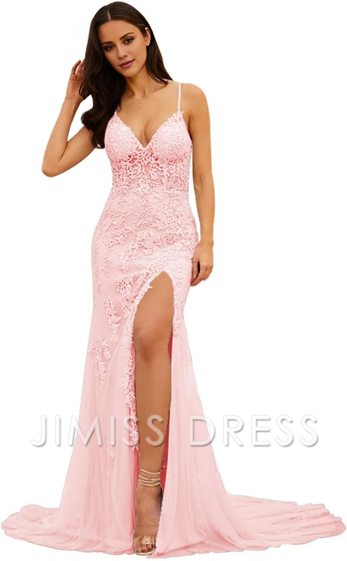 chiffon applique ball dress 2026 long back lace up mermaid thin shoulder strap women's evening dress