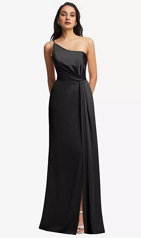 One shoulder pleated skirt with satin horn Prom dress