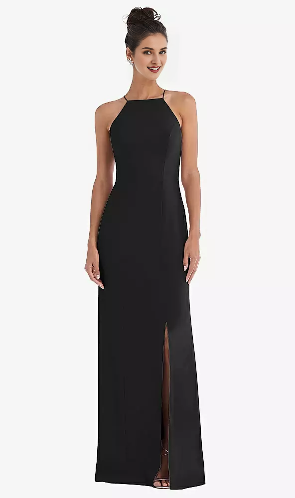 Backless high neck hanging horn and floor length Prom dress