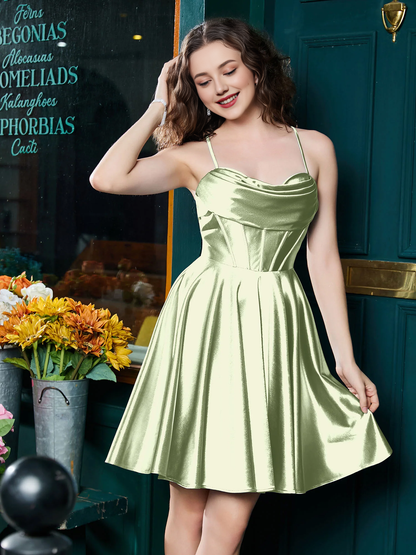 Thin shoulder strap tied with satin mini Homecoming dress