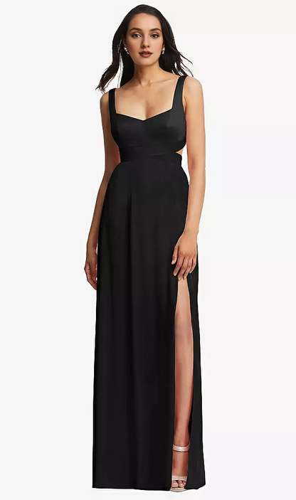 Front slit open collar cross cut hollowed out body extra long Prom dress