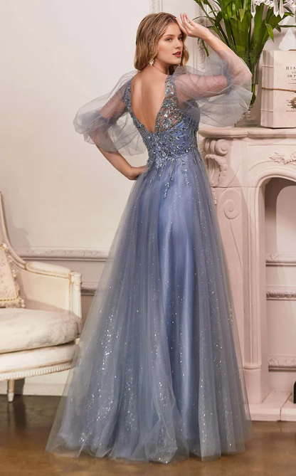 Deep V-neck tight corset lace applique mesh skirt body and floor length Prom dress