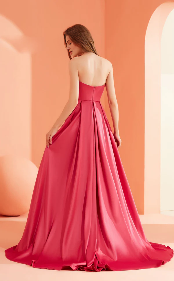 A-line heart-shaped neckline with strapless side slits and floor length Prom dress