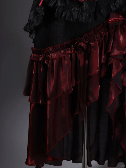 Girlhomeshops-Black red elegant long corset tulle prom dress evening gown gh5345