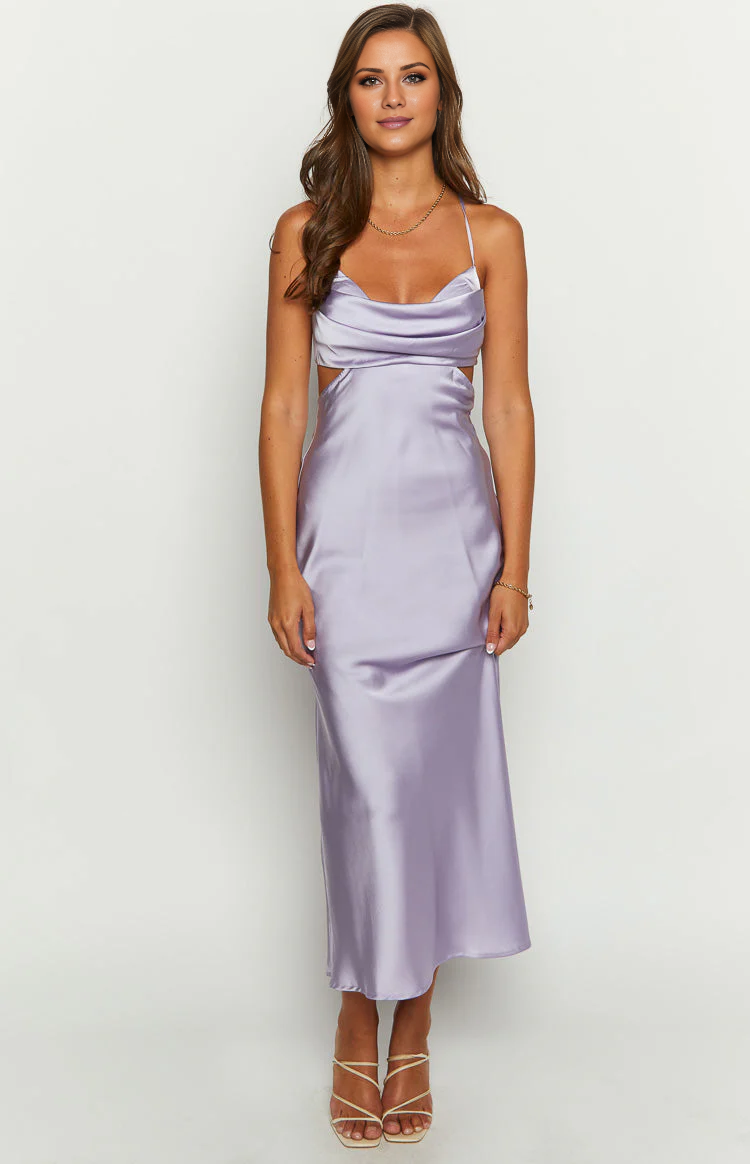 collar neckline thin shoulder strap backless satin long Prom dress