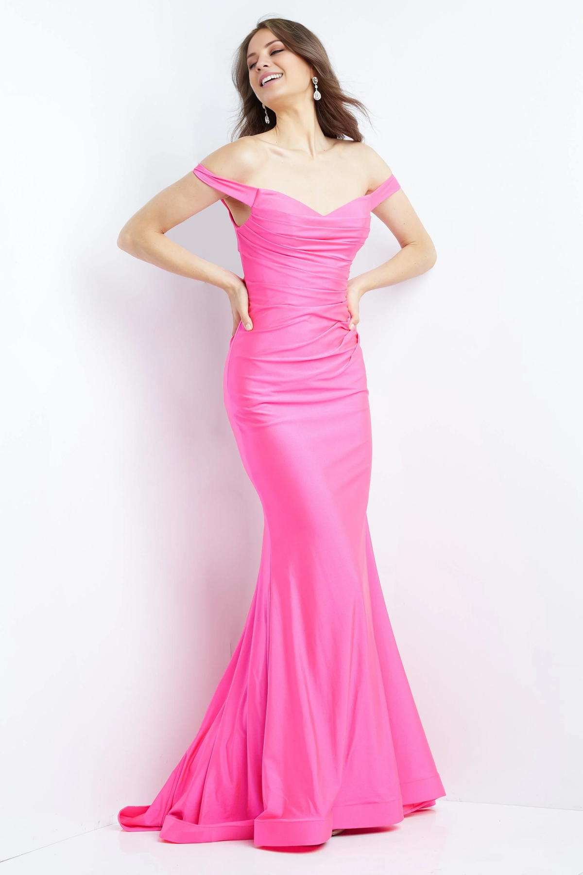 off shoulder chicken heart neckline sleeveless and floor length Prom dress