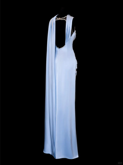 Girlhomeshops-Blue exquisite beading fashion long satin prom dress evening dress party dress gh5379