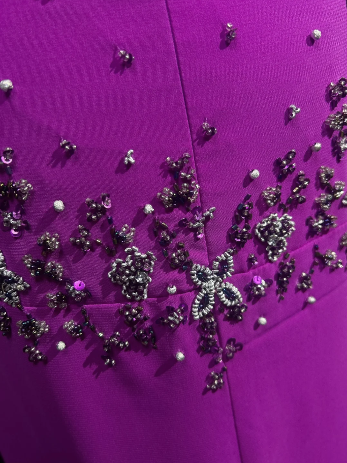 Classy Spaghetti Straps Purple Chiffon Beaded Long Wedding Guest Dress Formal Birthday Prom Dress Party Gown