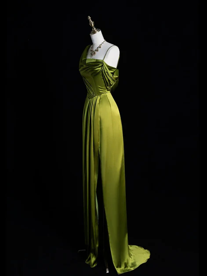 Elegant One Shoulder Green Slit Prom Evening Dress  Y8218