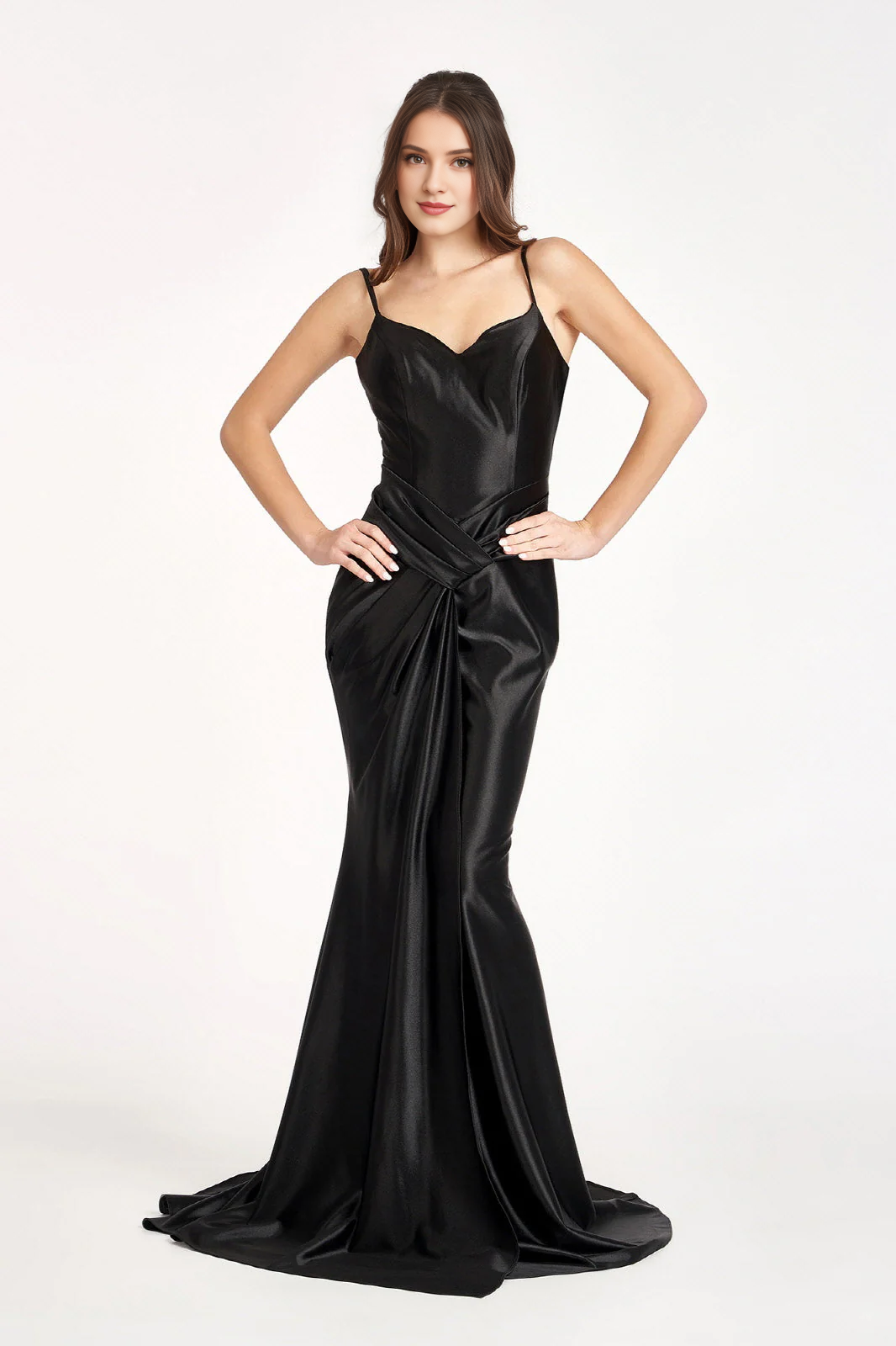 Slimming hemline long sweetheart satin dress