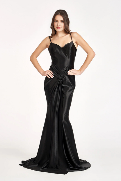 Slimming hemline long sweetheart satin dress