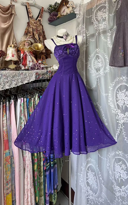 Deep purple halter-neck fitted A-line long ball gown R7798