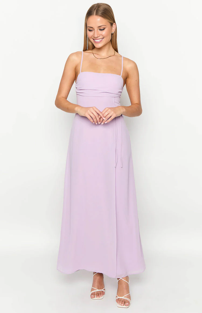 - Square neckline sleeveless thin shoulder strap back zipper Maxi length prom dress