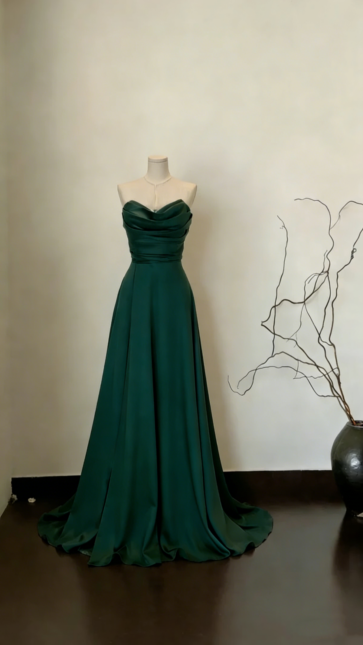 Stylish Sage Green Strapless Satin A Line Long Wedding Guest Dress Formal Party Dress SP1551