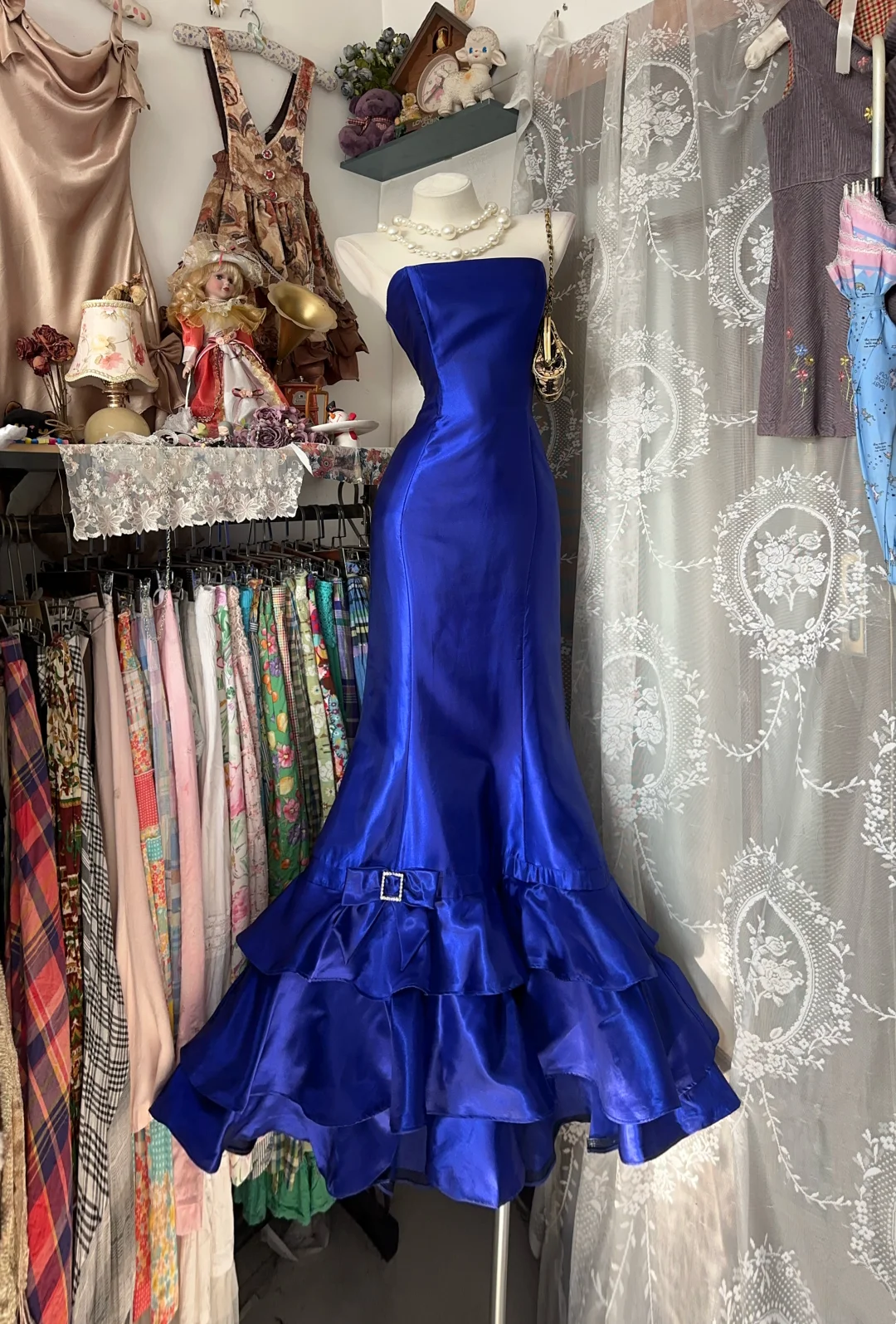 Dark Blue Strapless Fitted Mermaid Long Evening Gown gh7138