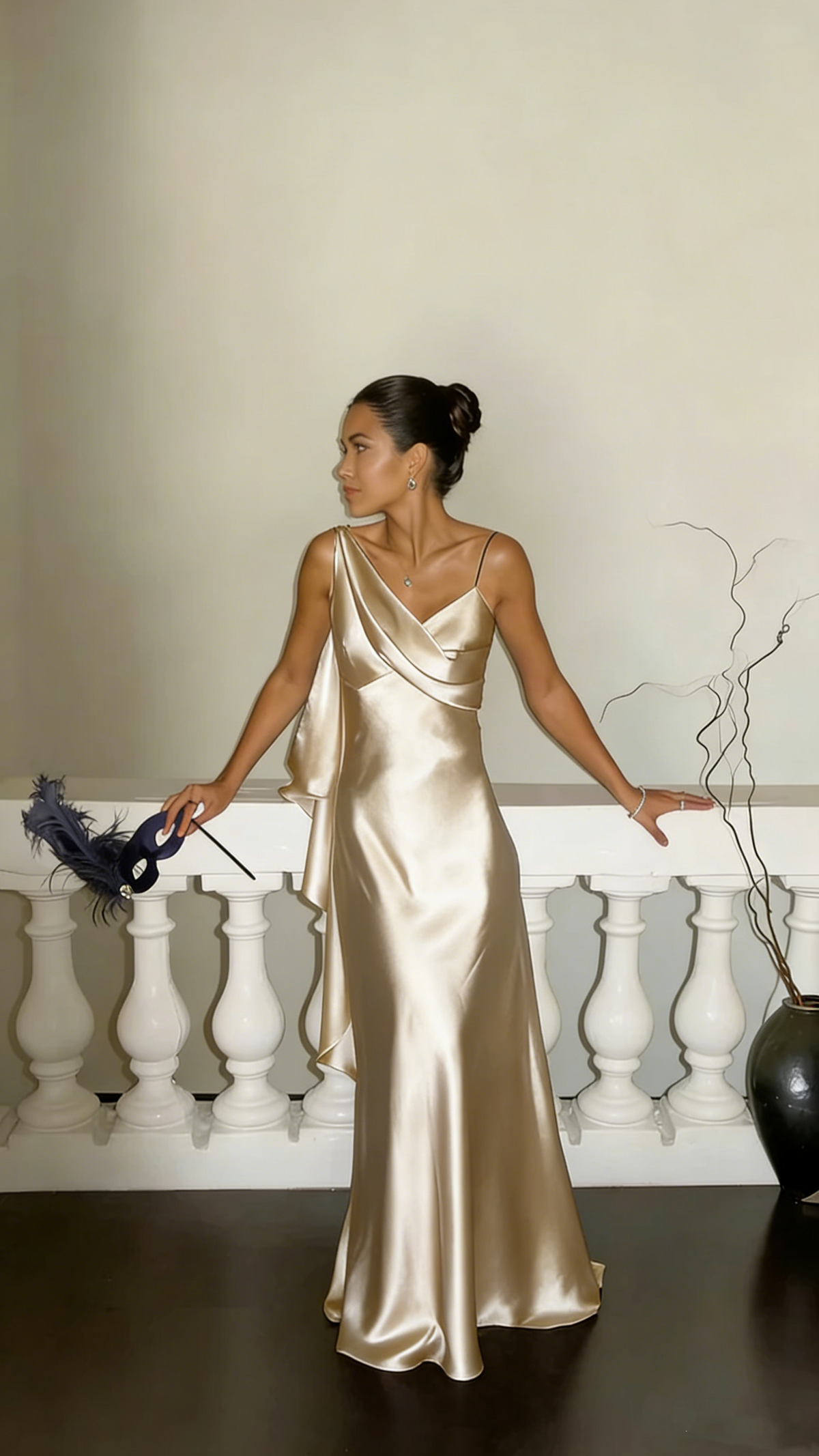 Classy V Neck Spaghetti Straps Dark Purple Satin Mermaid Long Wedding Guest Dress Formal Party Dress SP1537