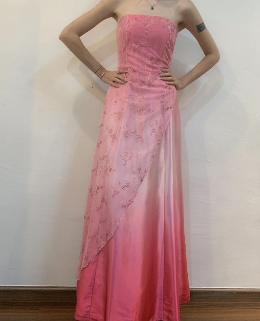 Girlhomeshops--Pink gradient exquisite floral beading fashion long tulle prom dress graduation dress gh5522