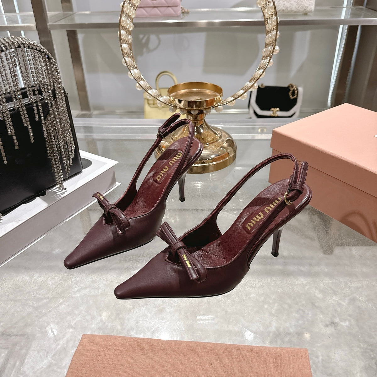 Miu Miu Slingback Pumps With Bow Red