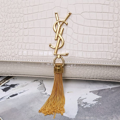 Saint Laurent Kate Tassel Medium Shiny White 24Cm 354119DND0J9207
