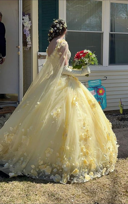 Ball Gown Quinceanera Dresses with Cape 3D Flower Princess Dresses Prom Gown