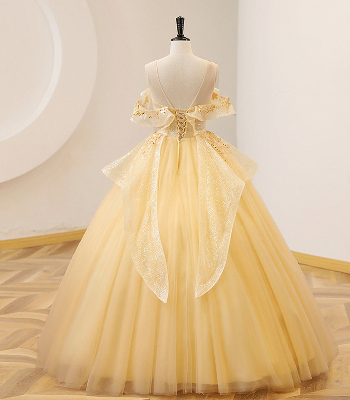 YELLOW BALL GOWN BEADED SWEET 16 DRESS YELLOW LONG PROM DRESS FORMAL DRESS