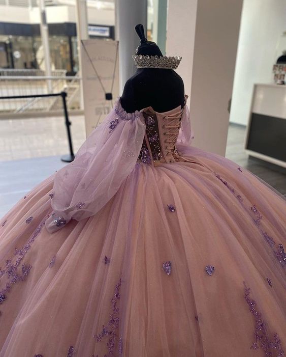 Princess 3D Butterfly Beading Crystal Ball Gown Quinceanera Dresses Illusion Sequined Appliques Lace Corset Vestidos De 15 Años