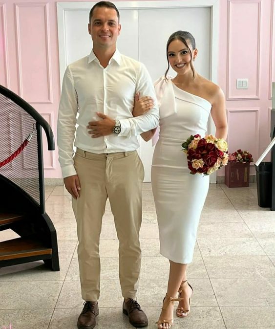 White Prom Dresses One Shouder Party Gown for Women