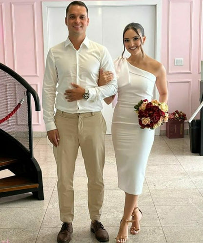 White Prom Dresses One Shouder Party Gown for Women