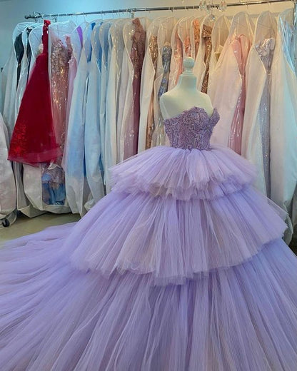 Quinceanera Dress Ball Gown Crystal Purple Prom Dresses