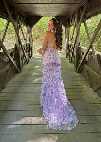 V Neck Mermaid Prom Dresses Long Glitter Sequin Sexy Backless Prom Evening Gowns
