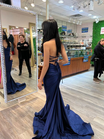 Navy Mermaid Prom Dress Backless Evening Gown