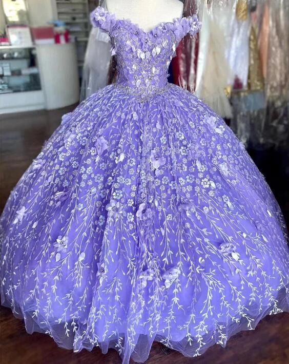 Princess Ball Gown Lavender Quinceanera Dresses Sweet 16 Girl Appliques