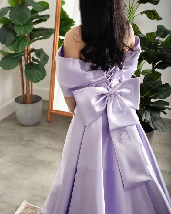 Lilac Pearls Evening Birthday Dress 2024 Off The Shoulder Mermaid Sweep Train Bow Satin Formal Prom Gowns