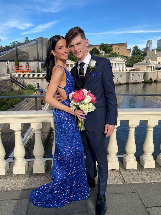 Royal Blue Sequin Mermaid Prom Dresses Evening Party Formal Gowns
