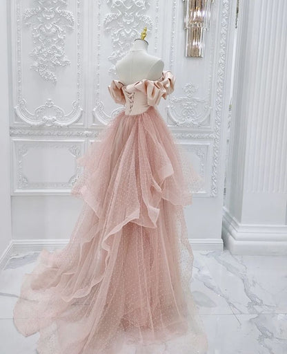 Unique Pink bridal gown strapless prom dress custom made