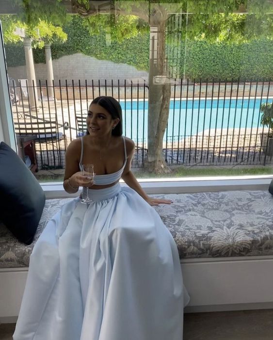 Light Blue Evening Gown Formal Evening Long Two Piece prom gown