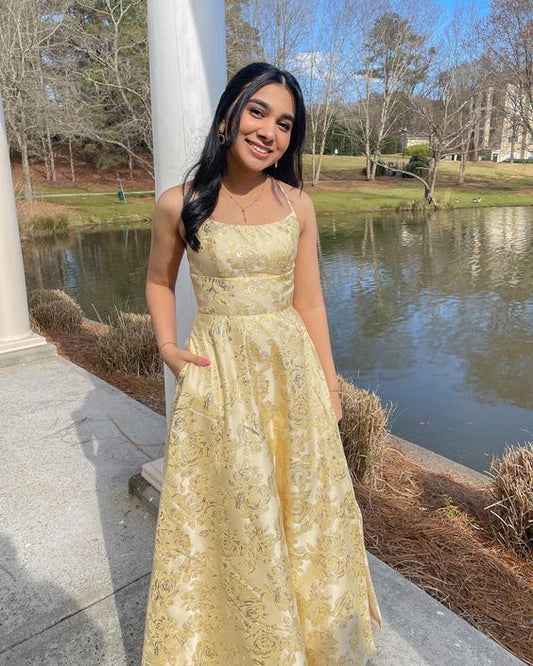 Beautiful Yellow Long Formal Gown Party Prom Dresses