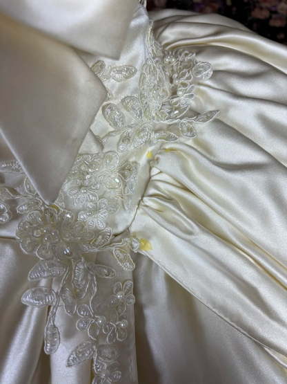 Elegant Strapless A-Line Rouched Bow Satin Wedding Dress TP5341