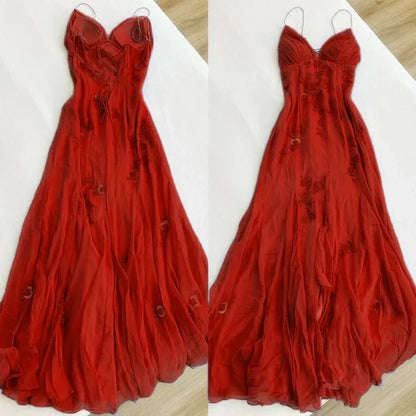 Blue Vintage Elegant V Neck Exquisite Embroidery Applique Beading Long Chiffon prom dress Evening Gown Party Dress gh3408