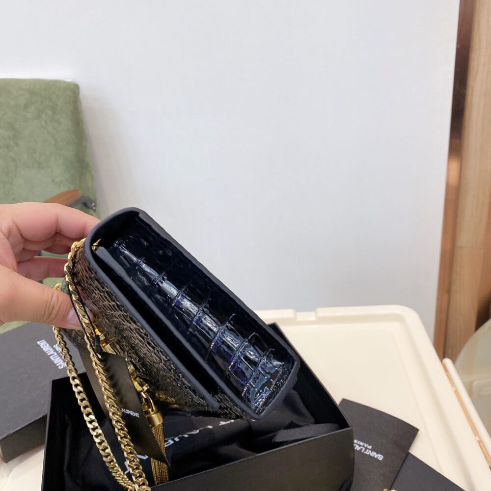 Saint Laurent Kate Medium Chain Bag With Tassel Shiny Black 22Cm 354119AAAY14083