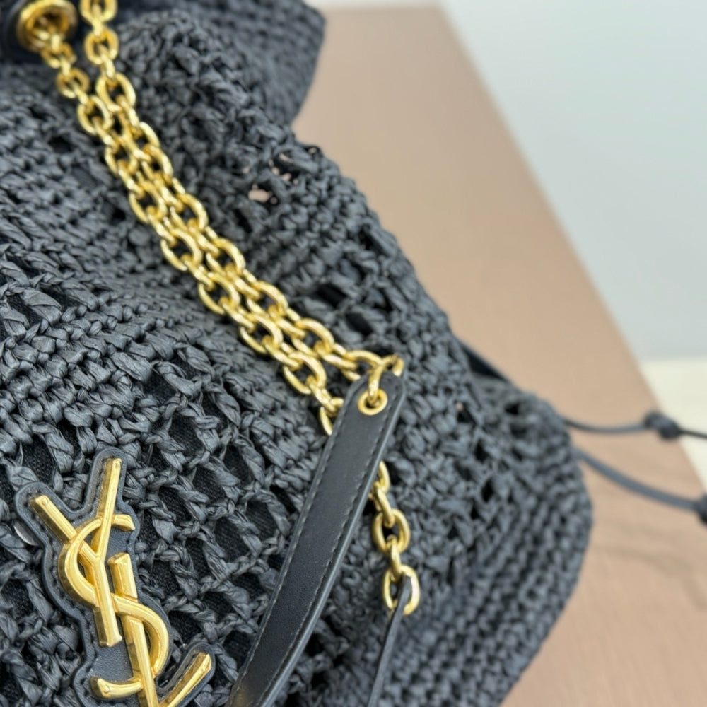 Saint Laurent Jamie Shopping In Raffia Black 35Cm