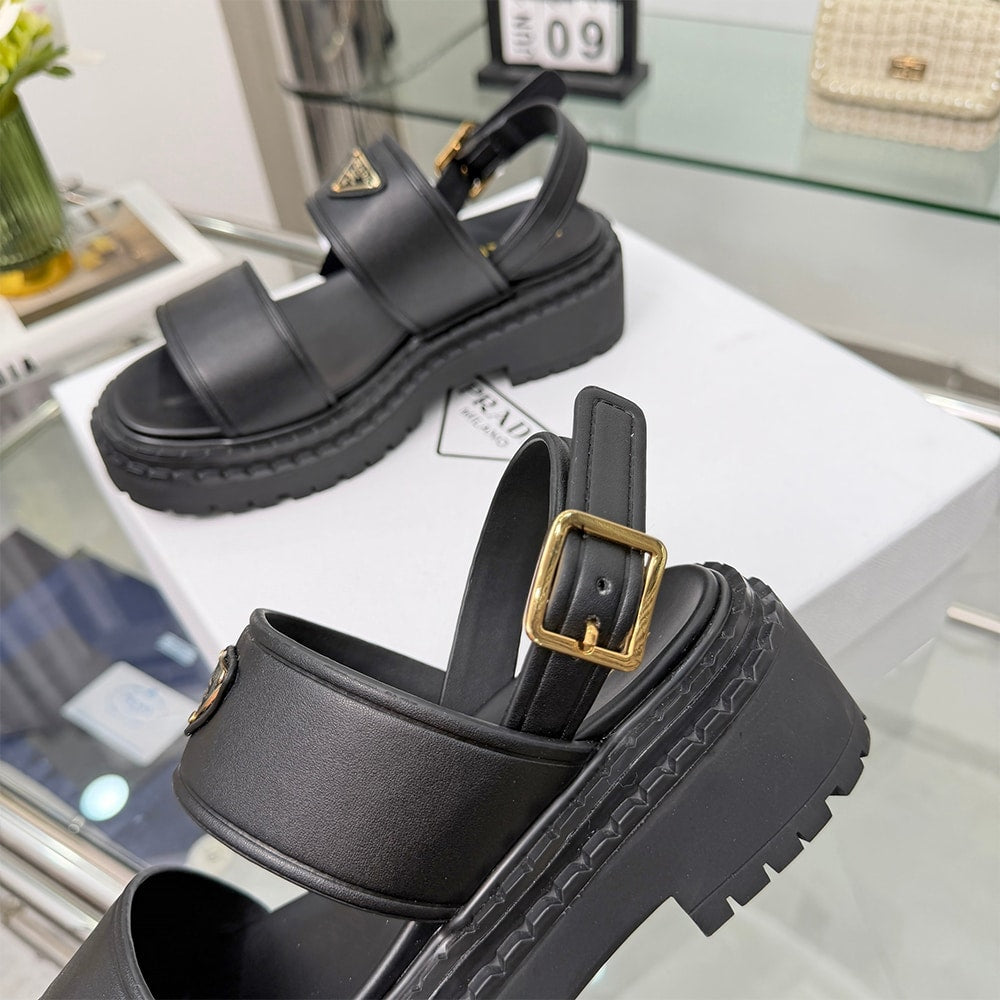 PRADA Leather Platform Sandals 614971