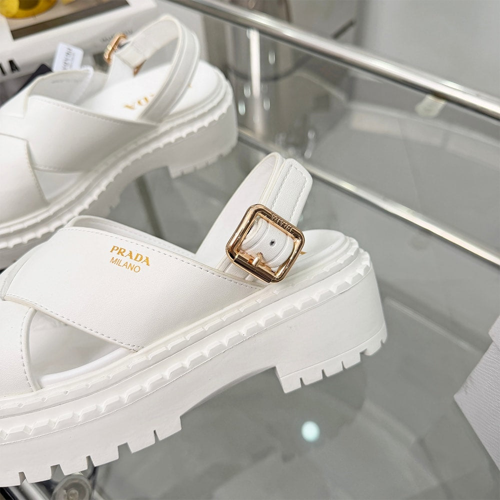 PRADA Crisscross Leather Sandals 621770