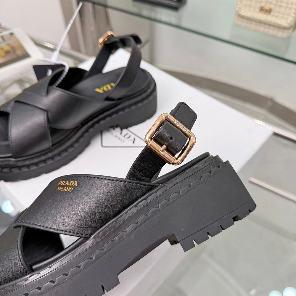 PRADA Crisscross Leather Sandals 914970