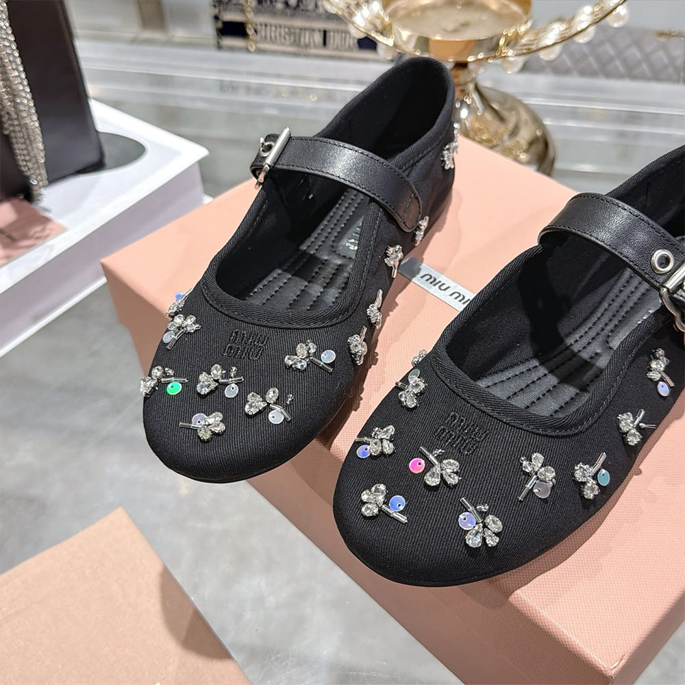 MIUMIU Embroidered drill ballerinas 485136