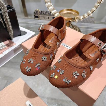 MIUMIU Embroidered drill ballerinas 297584