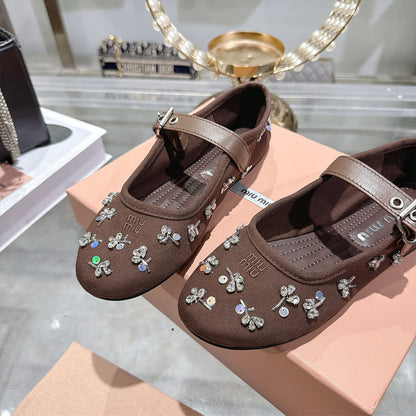 MIUMIU Embroidered drill ballerinas 994012