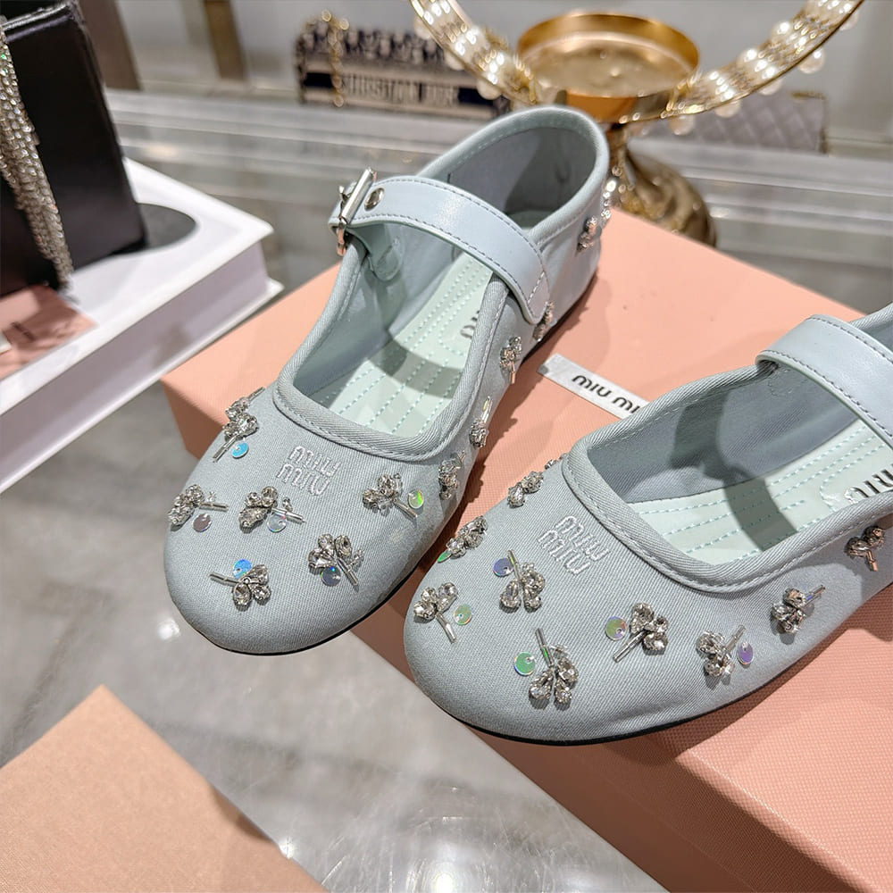 MIUMIU Embroidered drill ballerinas 645146